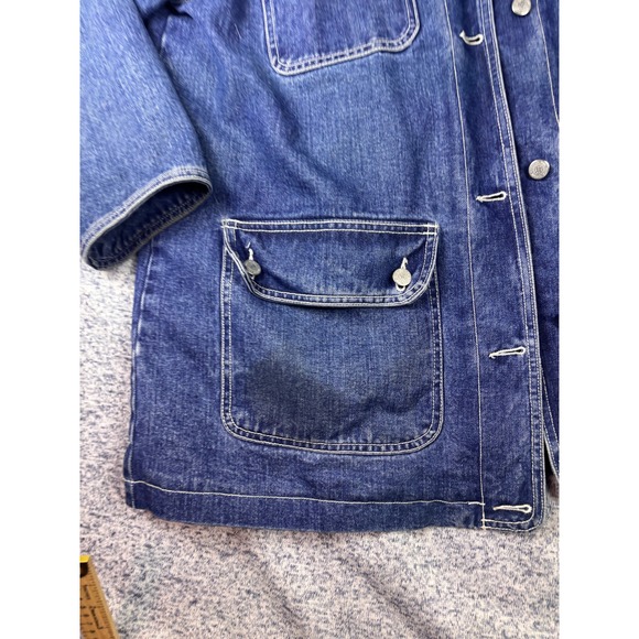Jones New York Women 1X Chore Coat Sport Blue Denim Barn Jacket Plaid Lined - Picture 4 of 13